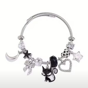 Silver Charm Bracelet with Black Accents